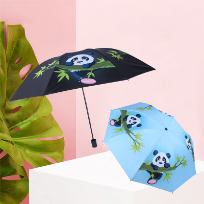 厂家直销黑胶防紫线晴雨伞 卡通防晒三折小黑伞可定制logo小蝌蚪免费视频伞